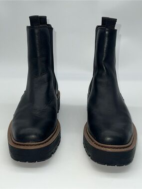 Sam Edelman Black Leather Combat Chelsea Boots with Brown Welt